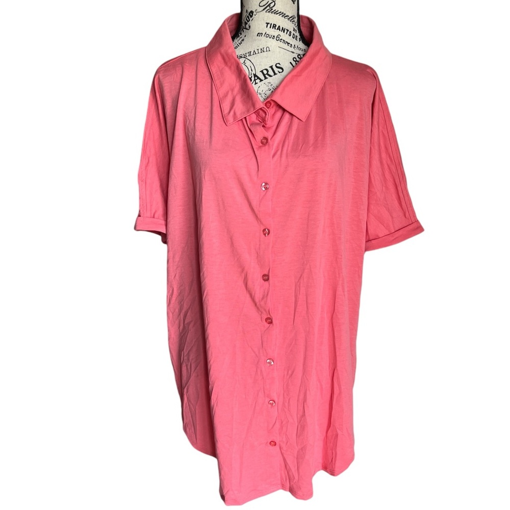 Lularoe button up short sleeves blouse coral Sz XL